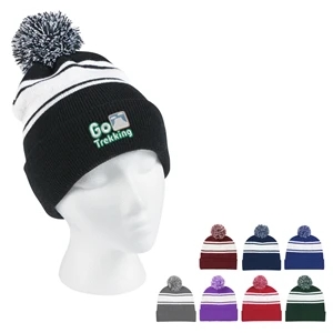 Two-Tone Knit Pom Beanie With Cuff | https://www.bestnamebadges.com