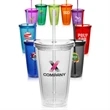 16 OZ. Double Wall Acrylic Travel Mug Tumblers With Straws | https://www.bestnamebadges.com