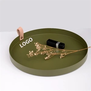 Round Tray With Leather Handle
