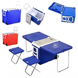 Multi Function Outdoor Cooler Picnic Camping Table 2 Chairs