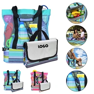 Large Mesh Beach Tote Bag  Picnic Blanket Set
