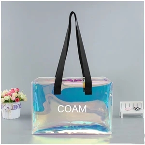 Holographic Rainbow Shopping Bag With Zipper (10X4X8 In)