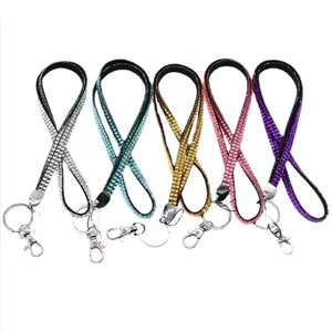 Rhinestone Lanyard with Detachable Keychain for ID Badges