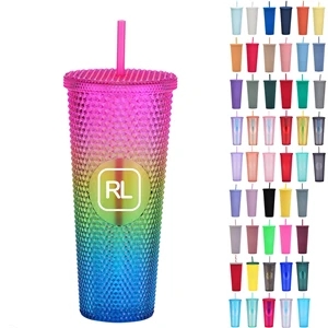 24Oz Double Wall Studded Tumbler With Lid And Straw