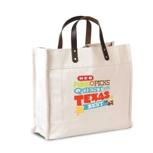 Cotton Canvas Tote Bag With Leather Handles (15 x 13 x 5)