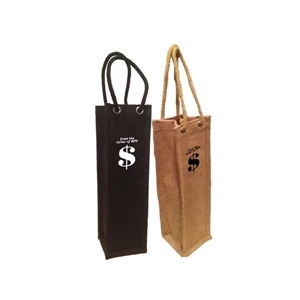 Jute Wine Bag with Rope Handles For One Bottle (4 x 14 x 4)