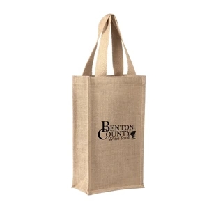 Jute 2 Bottle Wine Bag w/ Cotton Webbed Handles (8 x 14 x 4)