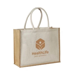 Jute Shopping Tote with Cotton Web Handle and Inside Pocket