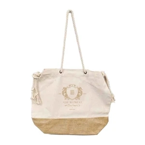 Two Tone Jute/Cotton Drawstring Tote Bag (19 x 15.5 x 6)