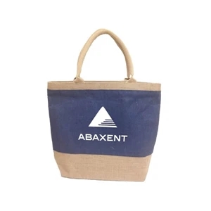 Two Tone Jute Beach Tote with Cotton Webbed Handles & Zipper