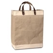 Laminated Jute Market Tote w/ Leather Handles (13 x 17 x 8) | https://www.bestnamebadges.com