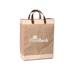 Laminated Jute Market Tote w/ Leather Handles (13 x 17 x 8)