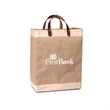 Laminated Jute Market Tote w/ Leather Handles (13 x 17 x 8) | https://www.bestnamebadges.com