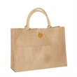 Jute Shopping Bag with Front Pocket / Buttoned Closure | https://www.bestnamebadges.com