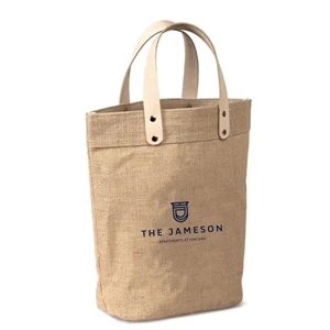 Jute Gift Bag w/ Thick Leather Handles & Rivets (12x12x4.5)