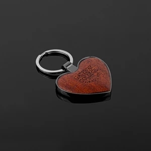 Heart-Shaped Beveled Wood Gunmetal Key Chain