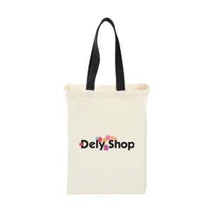 Cotton Canvas Grocery Tote W/ Colored Handles (10 x 14 x 5)