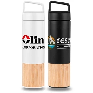 20oz. Bamboo-Wrapped Insulated Water Bottle with Handle & Po