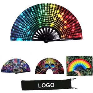 Large Bamboo And Nylon Cloth Folding Hand Rave Fan