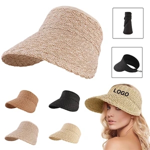 Roll-up Foldable Straw Visor Women's Wide Brim Sun Hat