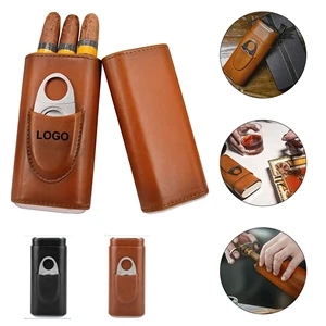 3- Finger Leather Cigar Case with Cutter