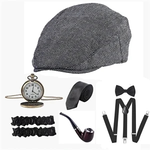 1920S Mens Cap Vintage Pocket Watch Pre Tied Bow Tie