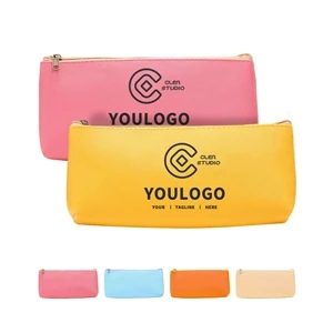 Solid Color PU Lattice Texture Stationery Bag Pencil Case