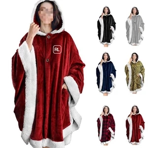 Poncho Hooded Blanket Wrap With Pockets Sherpa Fleece