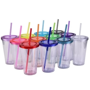 Double Wall Acrylic Tumbler With Lid And Straw