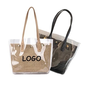 2 in 1 Women Hand Woven Tote Beach Bag