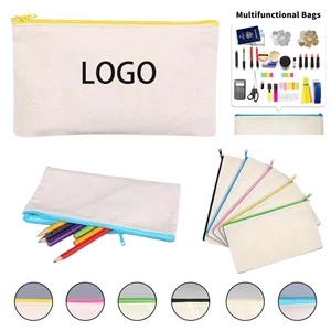 Color Zippered Multipurpose Canvas Pouch Pencil Case