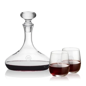 Stratford Decanter & Crestview Stemless Wine | https://www.bestnamebadges.com