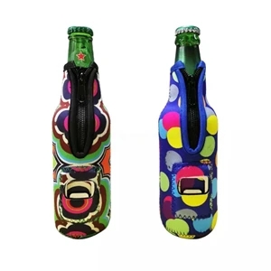 12 Oz. Neoprene Sublimated Bottle Cooler with Opener | https://www.bestnamebadges.com