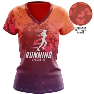 Women's 160 GSM Birdseye Mesh V-Neck Short Sleeve T-Shirt | https://www.bestnamebadges.com