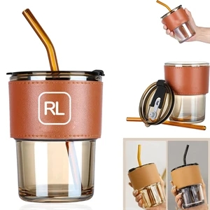 14 Oz Glass Tumbler With Straw And Lid