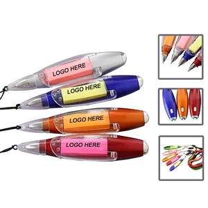 LED Sticky Note Ballpoint Pen With Lanyard