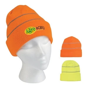 Knit Cuff Beanie With Reflective Stripes | https://www.bestnamebadges.com