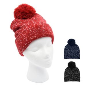 Speckled Pom Beanie With Cuff | https://www.bestnamebadges.com