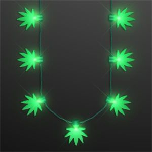 Light Up Cannabis Party Necklace, 7 Leaves