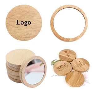 Mini Round Wooden Pocket Makeup Portable Mirror