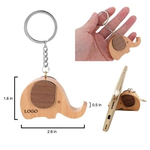 Portable Cute Wooden Elephant Phone Stand w/ Keychain