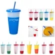Reusable Color Changing Plastic Cups W/Lid And Straws | https://www.bestnamebadges.com