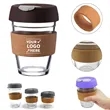 Reusable Glass Coffee Cup with Cork Sleeve | https://www.bestnamebadges.com