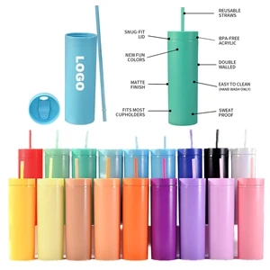 16 OZ Custom Skinny Plastic Tumbler With Lid