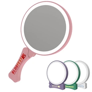 Luxury Round Lighted Travel Folding Handle Makeup Mirror | https://www.bestnamebadges.com