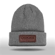 Custom Cuffed Knit Beanie With Faux Leather Patch | https://www.bestnamebadges.com