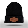 Custom Cuffed Knit Beanie With Faux Leather Patch | https://www.bestnamebadges.com