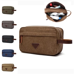 Canvas Leather Cosmetic Makeup Travel Toiletry Bag | https://www.bestnamebadges.com