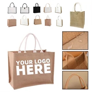 Reusable Tote Linen Burlap Grocery Shopping Bag with Handle