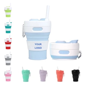 15OZ Collapsible Silicone cup w/ Drinking Straw
